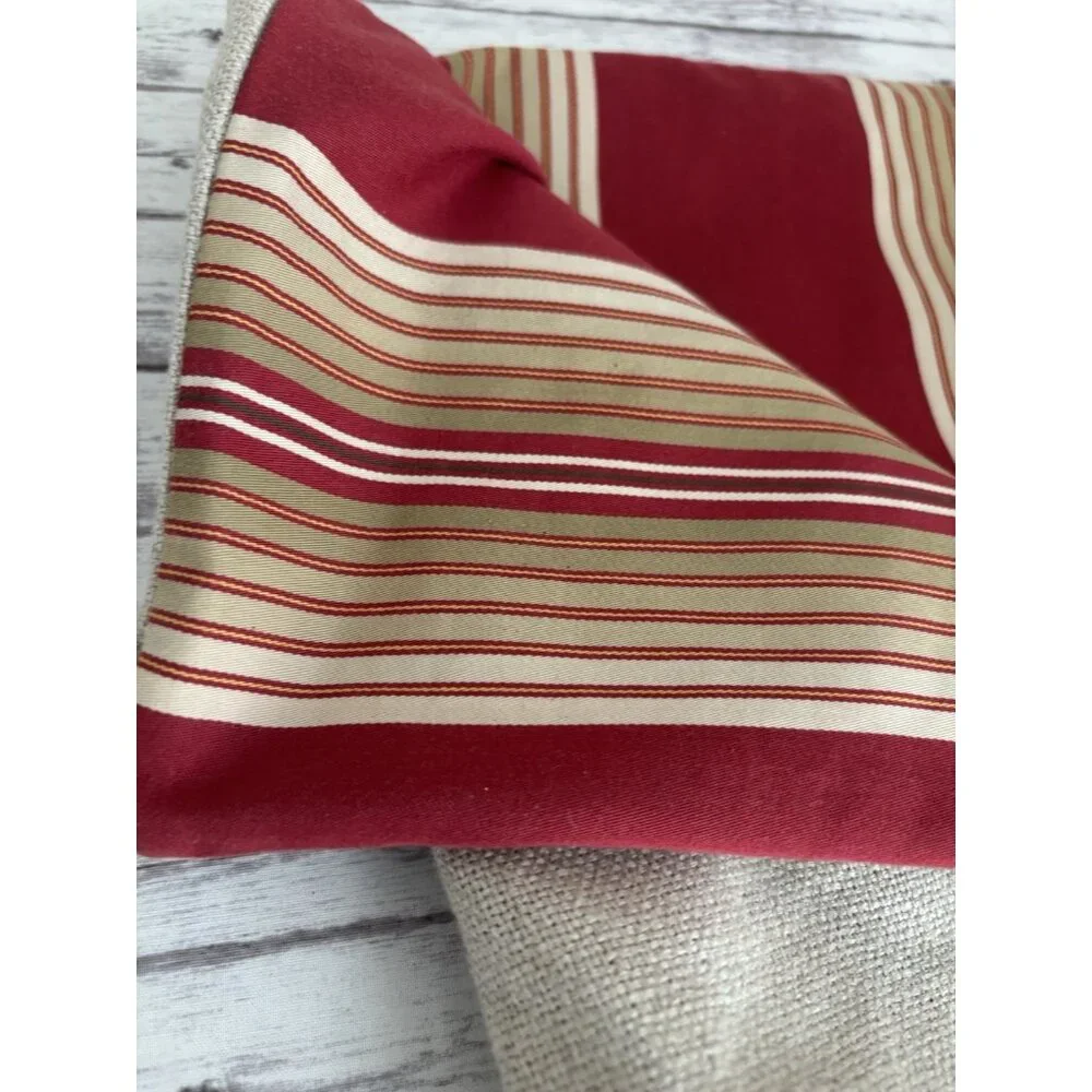 POTTERY BARN Set Pillow Shams Stripes Velvet Red Green‎ COTTON LINEN Pillowcases